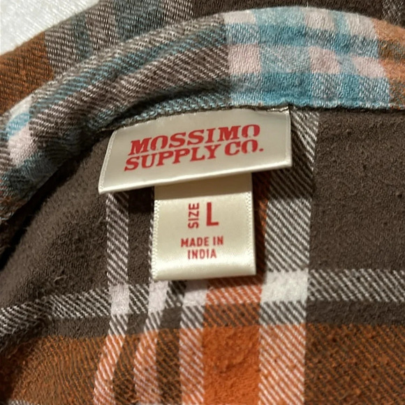 brown orange blue white plaid Mossimo Supply Co button up shirt size large - Picture 3 of 3